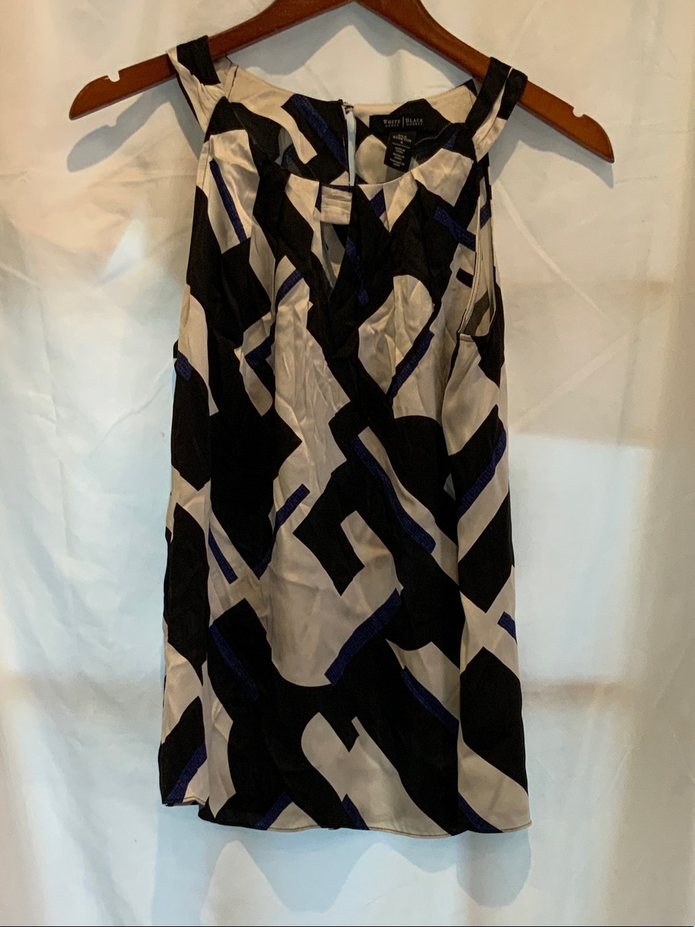 White House Black Market Black, White & Blue Abstract Sleeveless Mini Dress